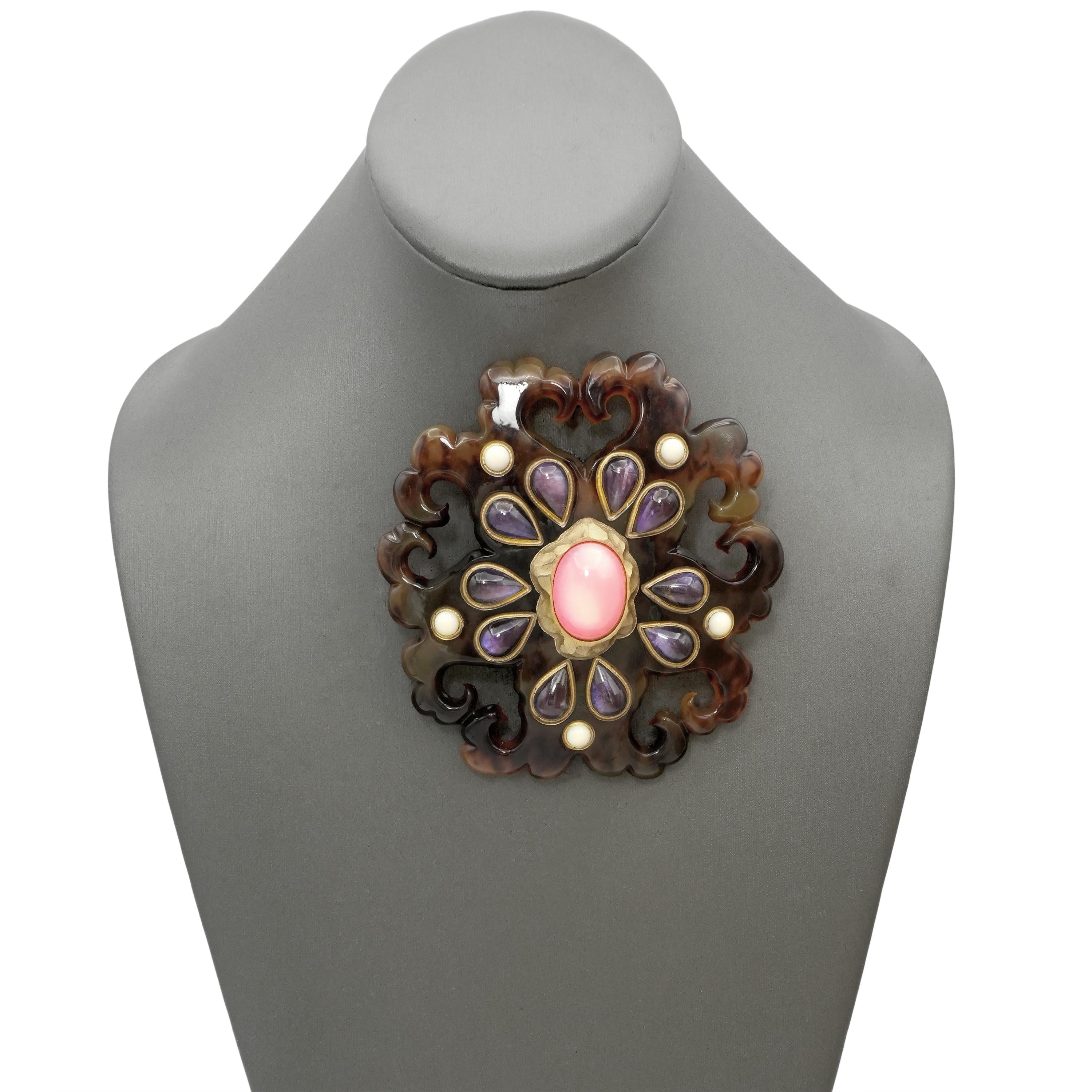 Christian Lacroix Gold-Tone Faux Tortoiseshell Resin Cabochon Brooch