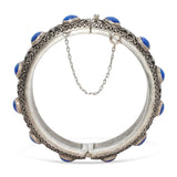 Vintage Chinese-Style Silver Lapis Lazuli Hinged Bangle