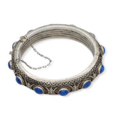 Vintage Chinese-Style Silver Lapis Lazuli Hinged Bangle