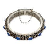 Vintage Chinese-Style Silver Lapis Lazuli Hinged Bangle