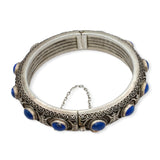 Vintage Chinese-Style Silver Lapis Lazuli Hinged Bangle
