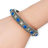 Vintage Chinese-Style Silver Lapis Lazuli Hinged Bangle
