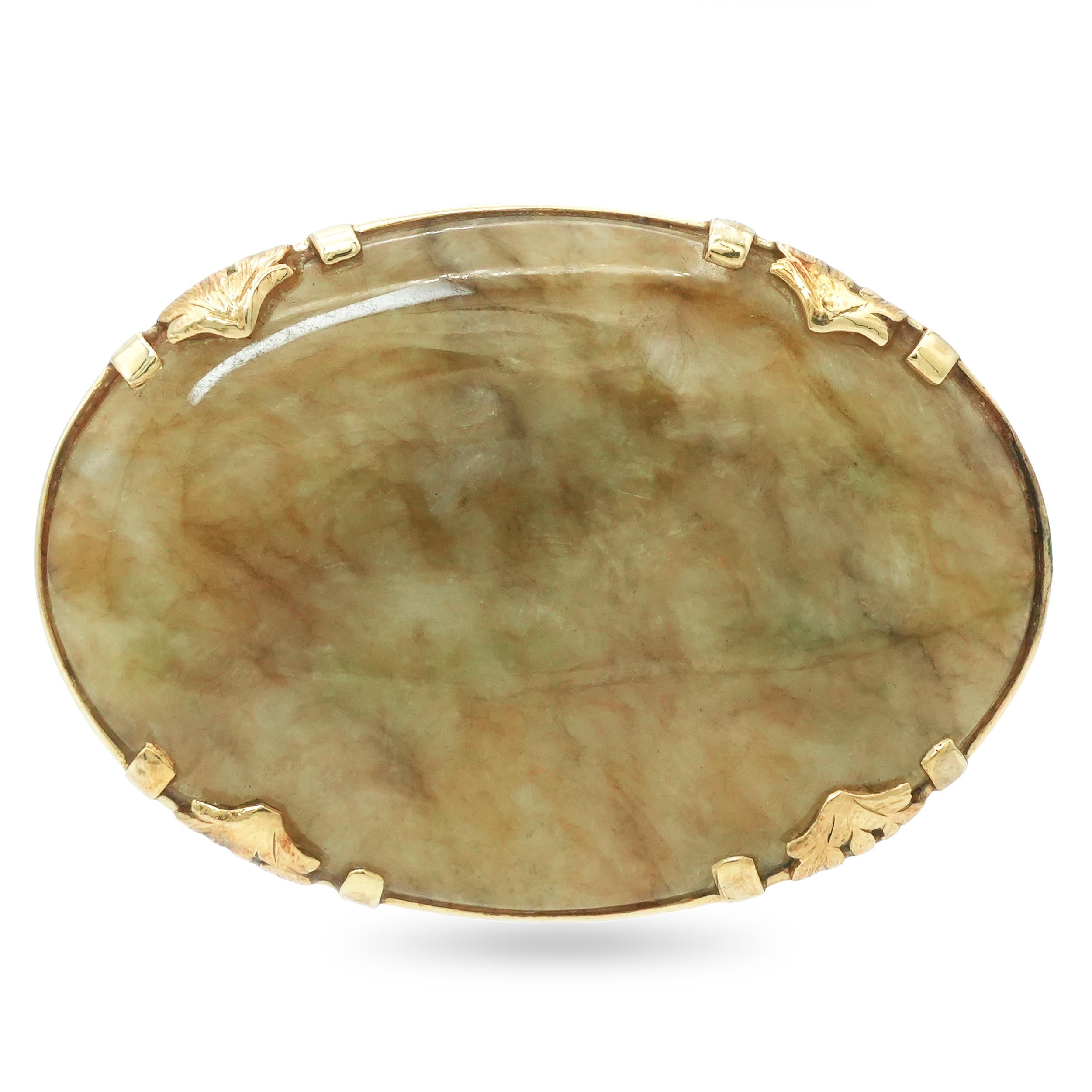 Vintage Ming’s 14K Yellow Gold Jade Brooch