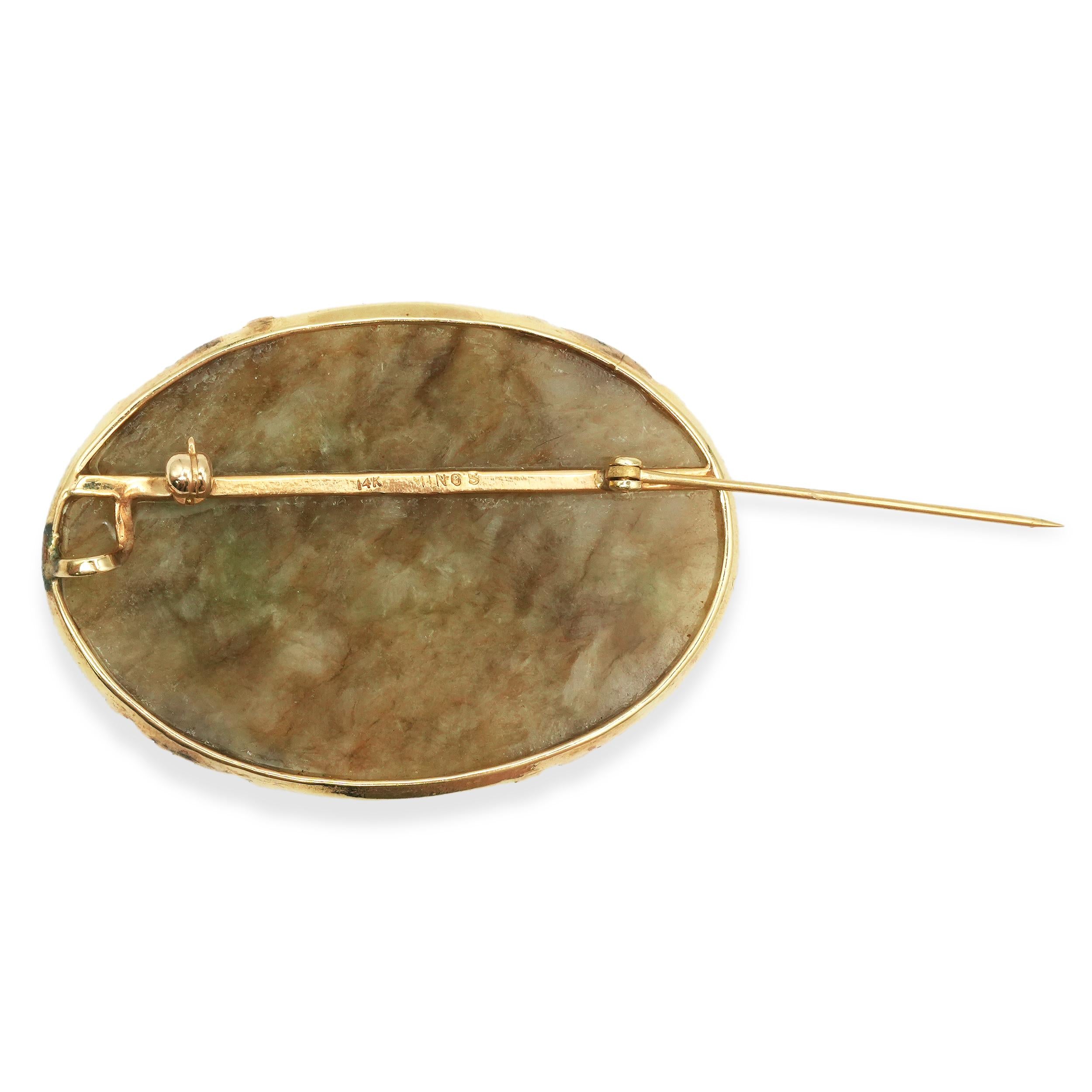 Vintage Ming’s 14K Yellow Gold Jade Brooch