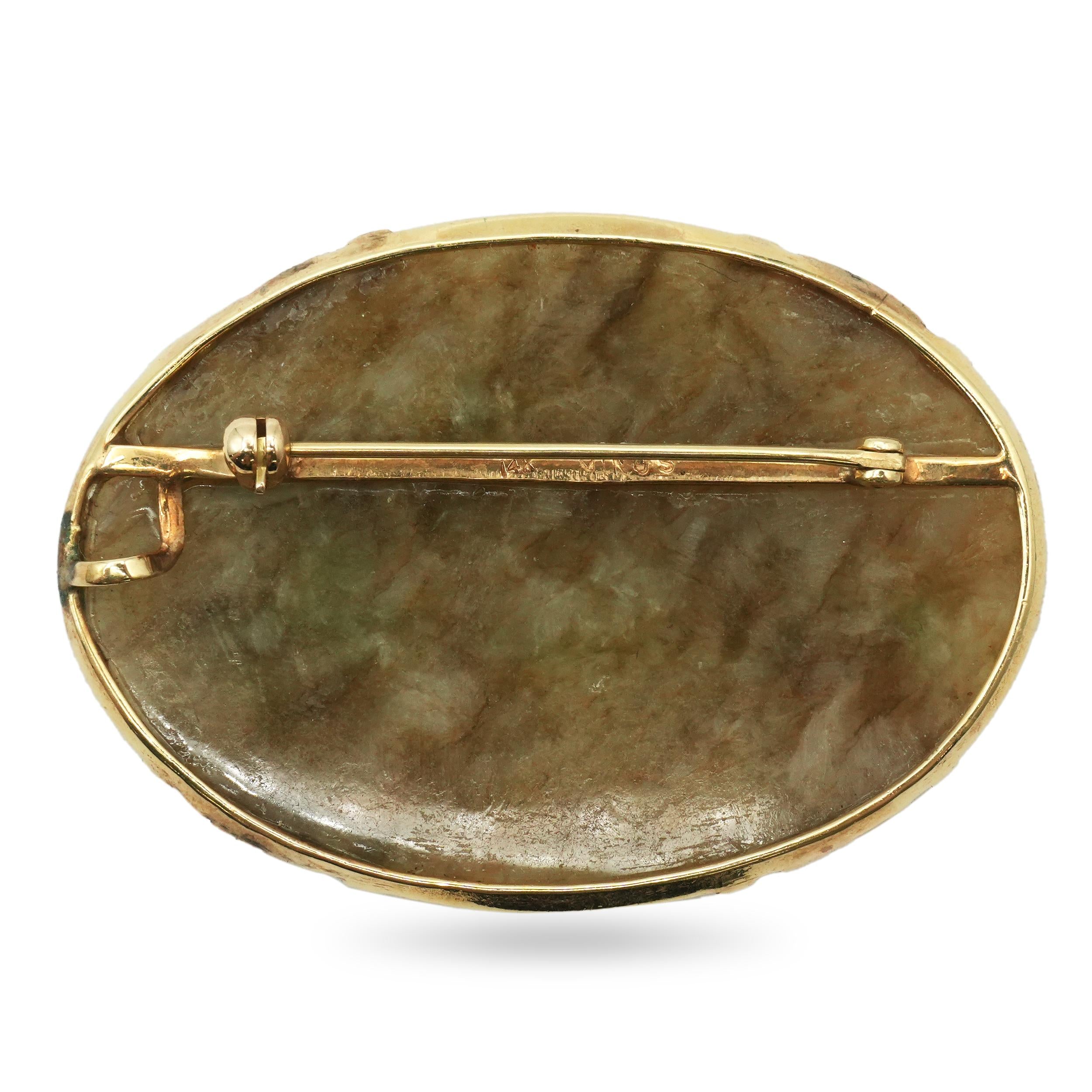 Vintage Ming’s 14K Yellow Gold Jade Brooch