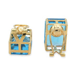 14k Yellow Gold Emerald-Cut Blue Topaz Omega-Back Earrings