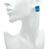 14k Yellow Gold Emerald-Cut Blue Topaz Omega-Back Earrings