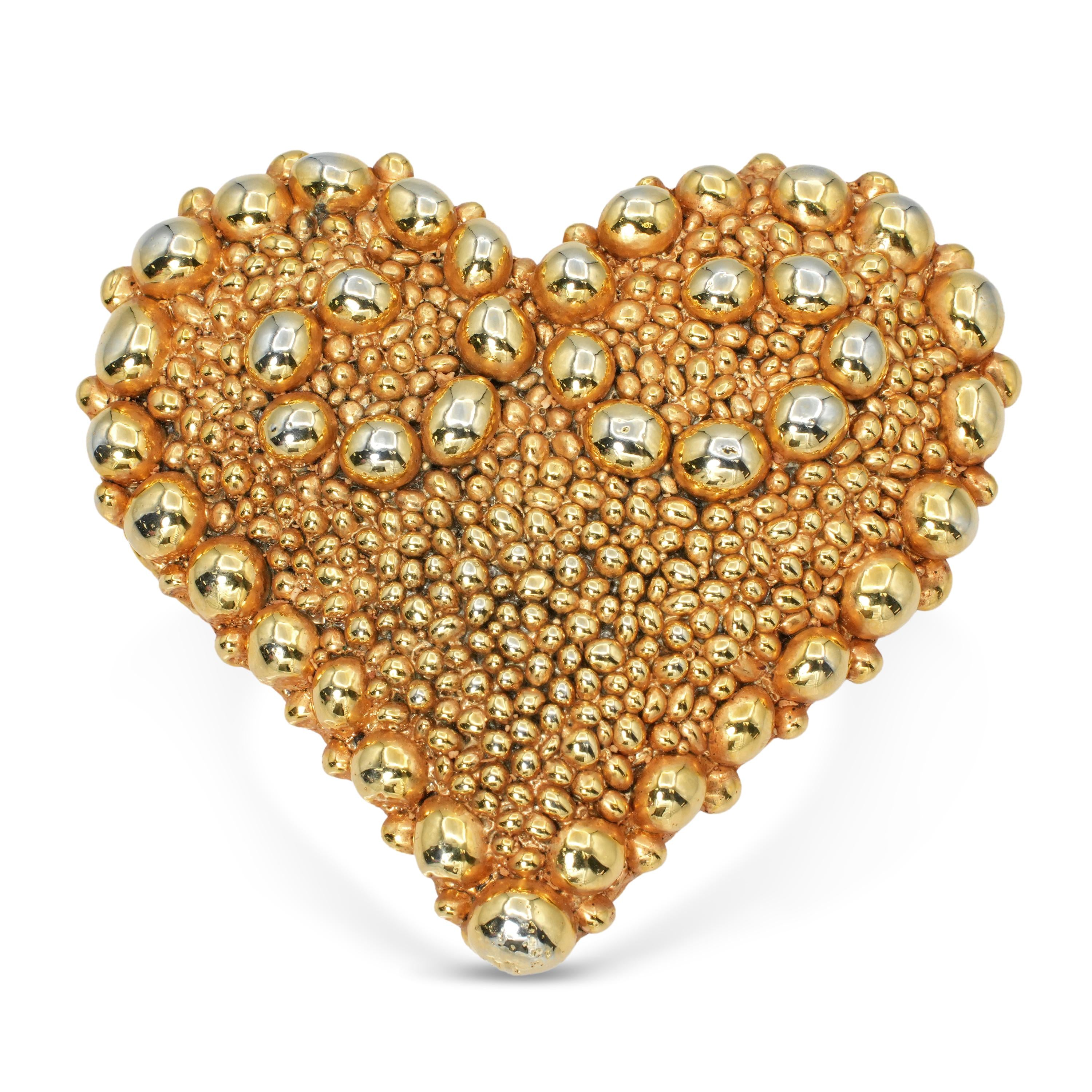 Vintage Christian Lacroix Gold Plated Textured Heart Brooch