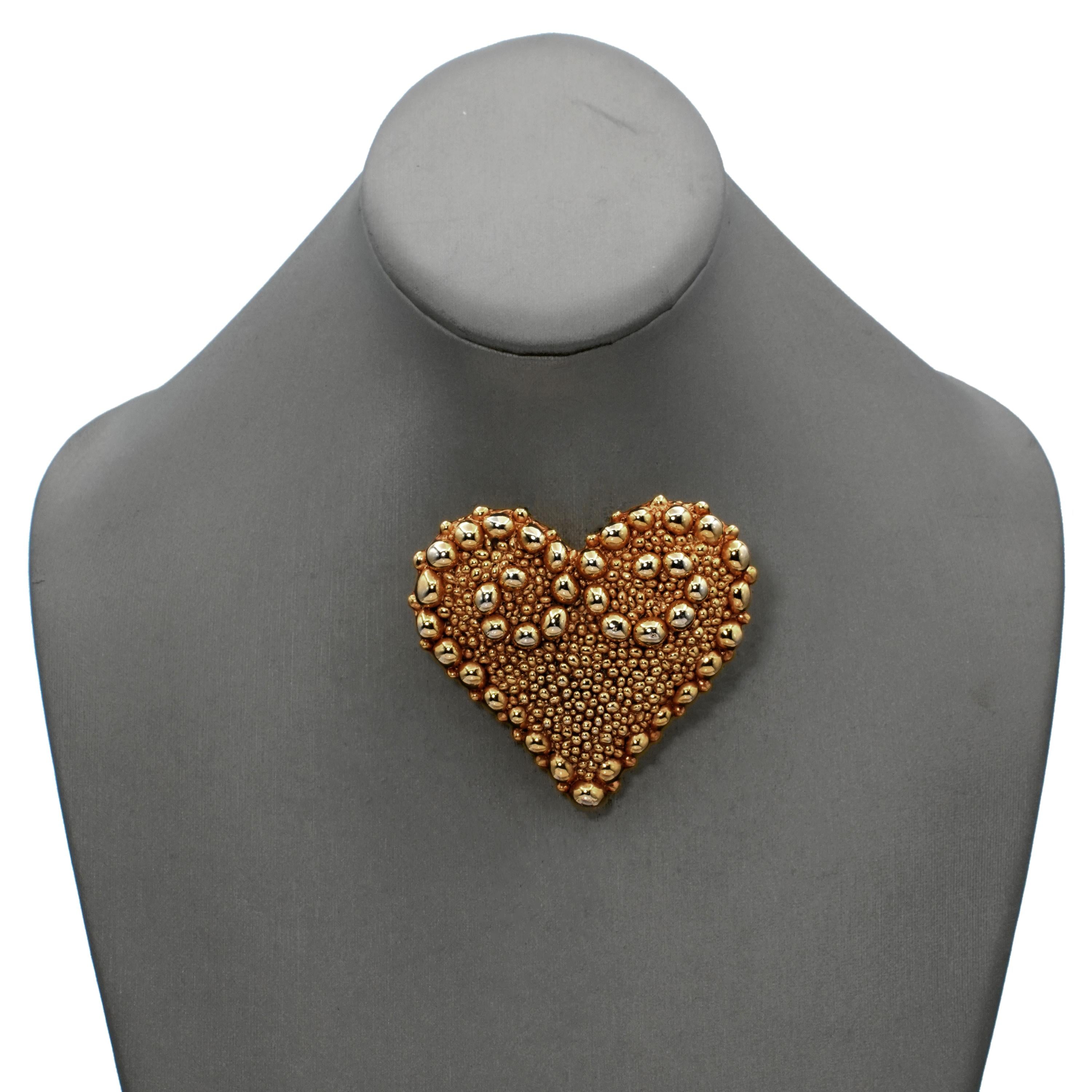 Vintage Christian Lacroix Gold Plated Textured Heart Brooch