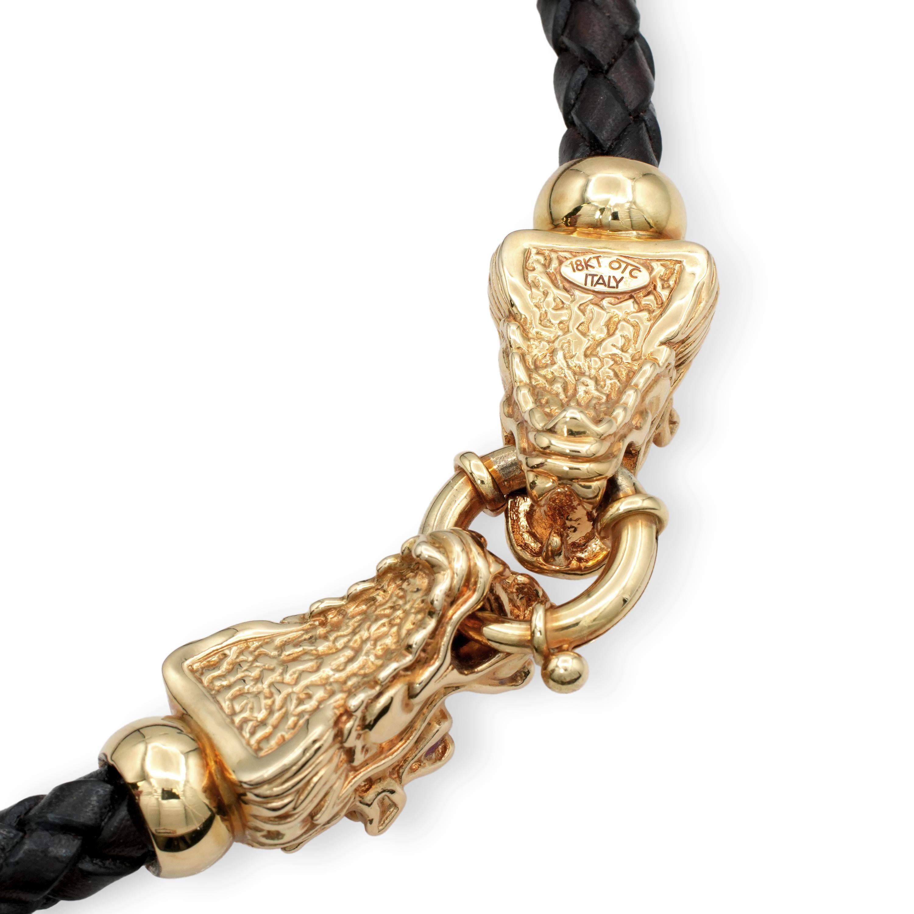 Italian 18K Yellow Gold Ruby Eye Dragon Necklace