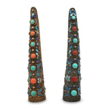 Vintage Chinese Vermeil Sterling Silver Turquoise Coral Nail Guard