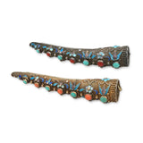 Vintage Chinese Vermeil Sterling Silver Turquoise Coral Nail Guard