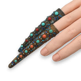 Vintage Chinese Vermeil Sterling Silver Turquoise Coral Nail Guard