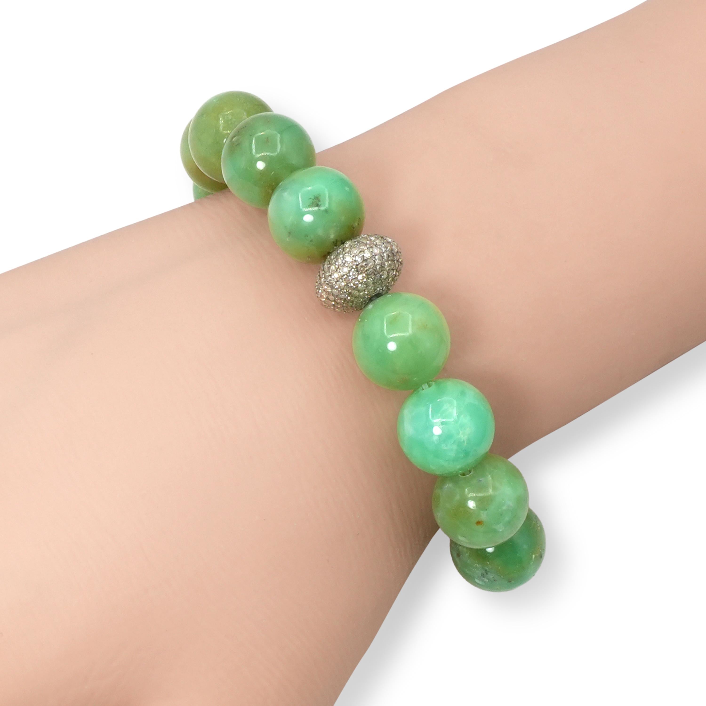 Sheryl Lowe Sterling Silver Chrysoprase Diamond Beaded Bracelet