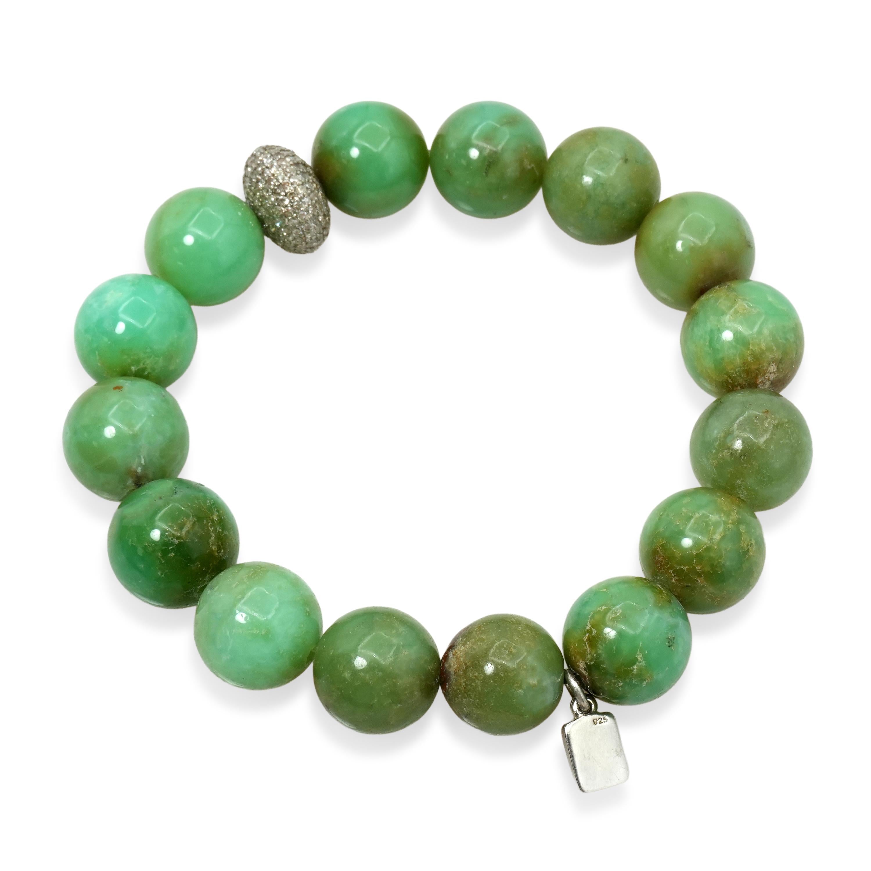 Sheryl Lowe Sterling Silver Chrysoprase Diamond Beaded Bracelet