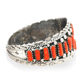 Vintage Southwestern Sterling Silver Coral Cuff Bracelet