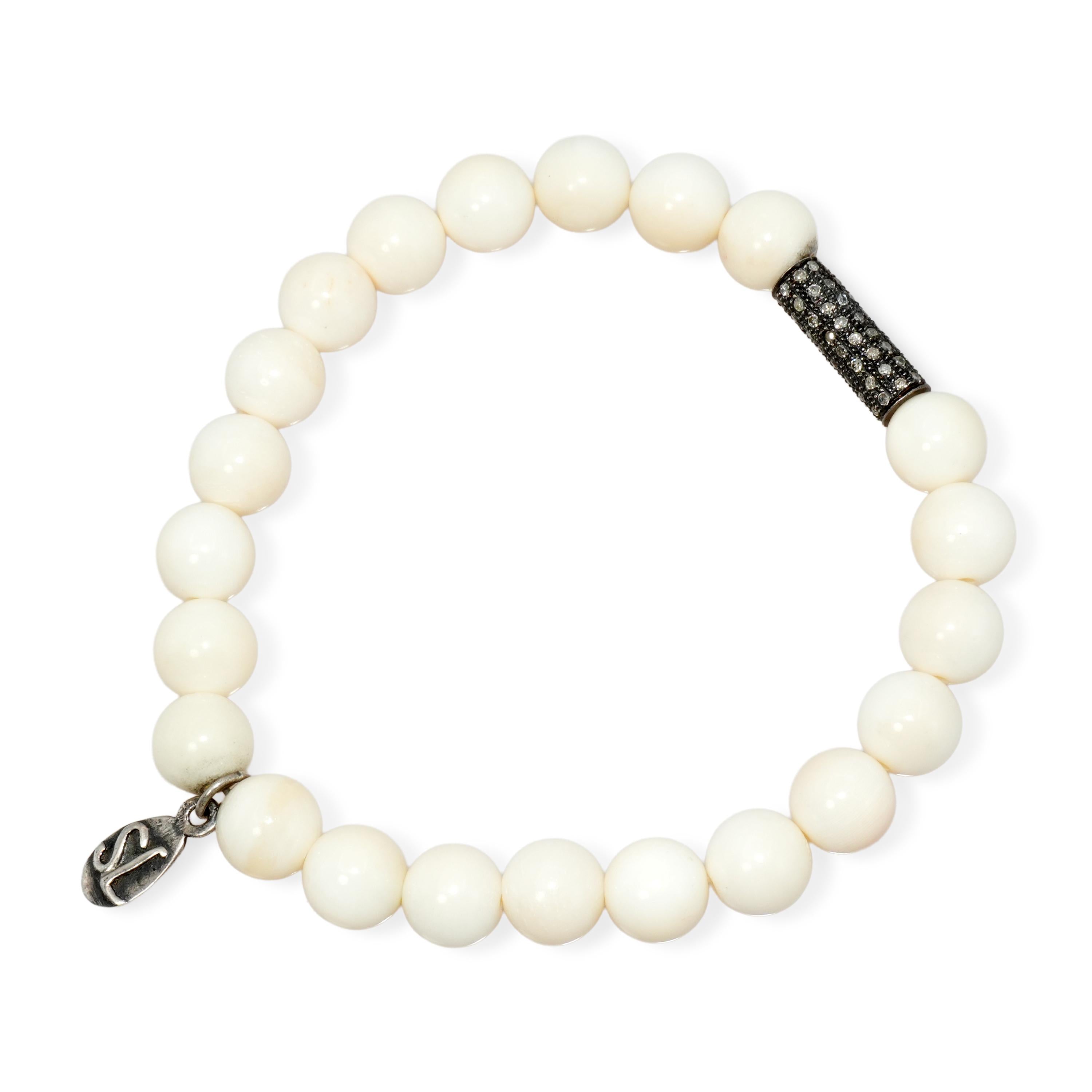 Sheryl Lowe Sterling Silver Diamond WhiteBone Beaded Bracelet