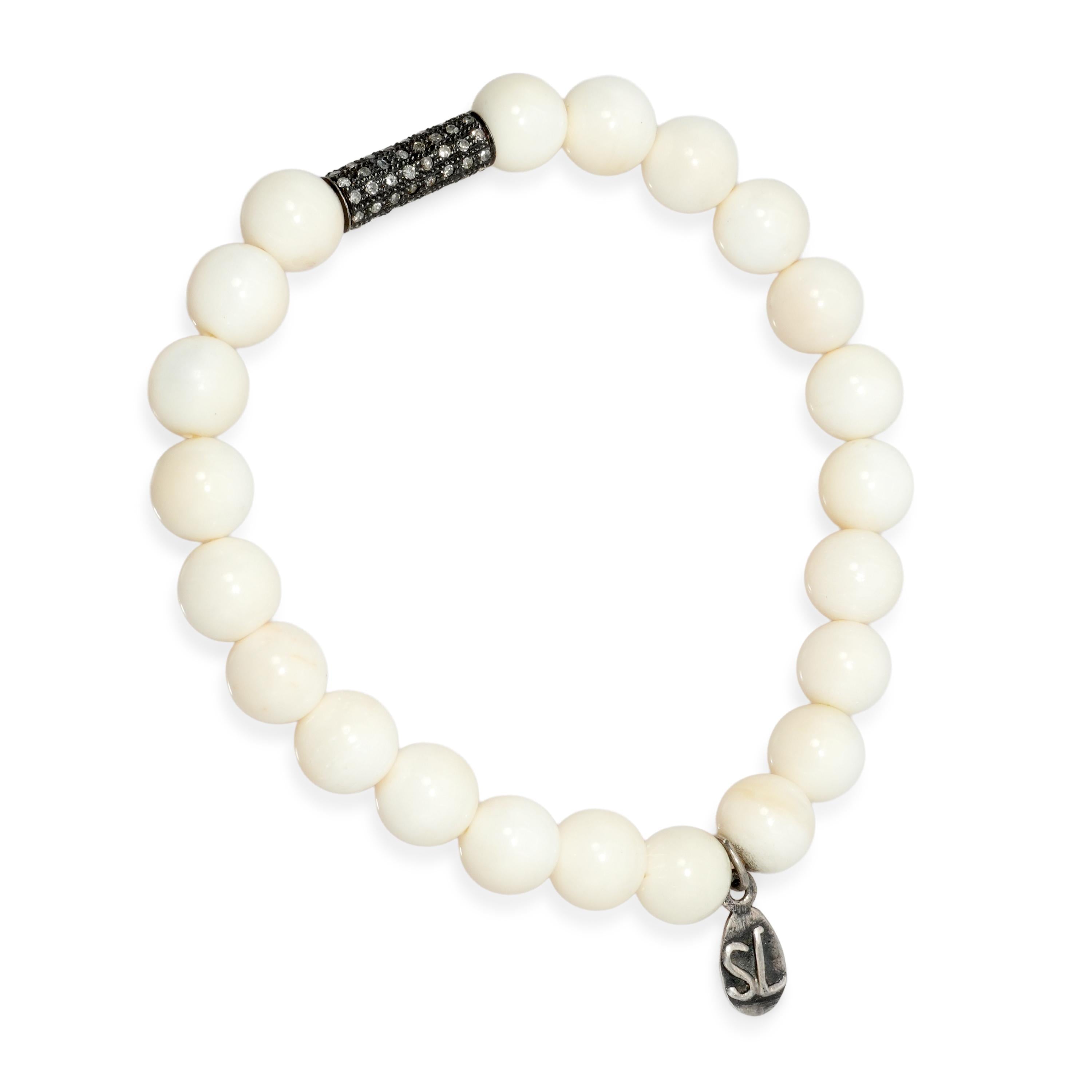 Sheryl Lowe Sterling Silver Diamond WhiteBone Beaded Bracelet