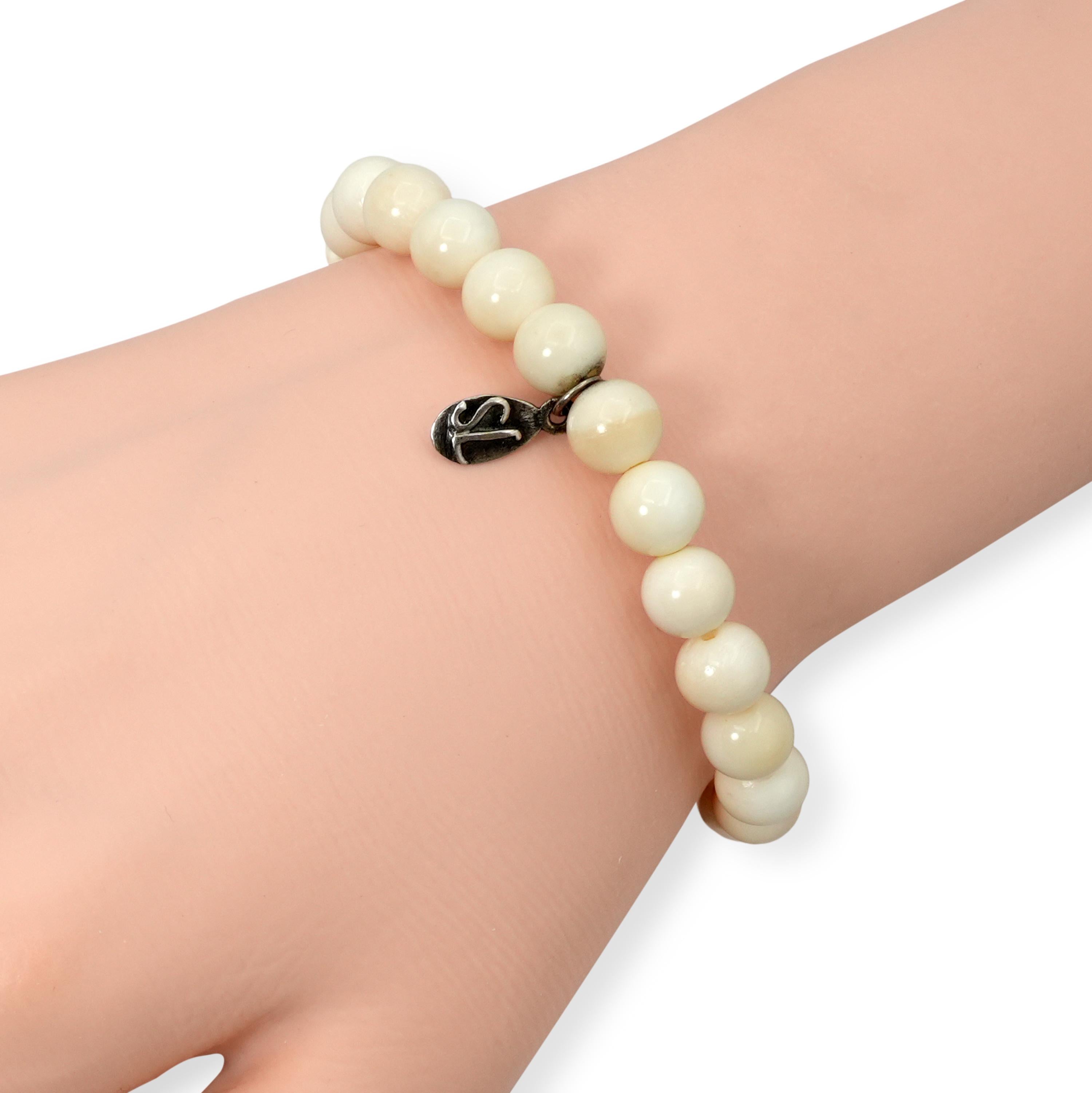 Sheryl Lowe Sterling Silver Diamond WhiteBone Beaded Bracelet