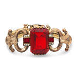 Vintage Gold-Filled Red Paste and Rhinestone Bracelet