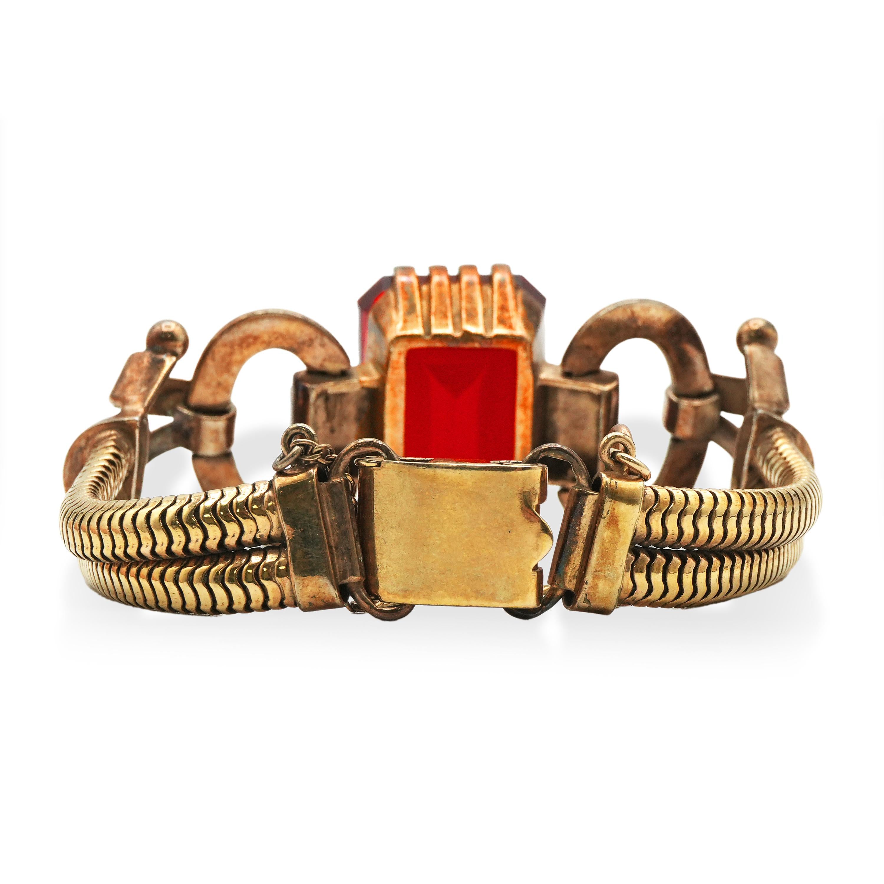 Vintage Gold-Filled Red Paste and Rhinestone Bracelet
