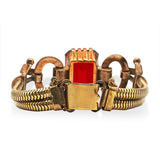 Vintage Gold-Filled Red Paste and Rhinestone Bracelet