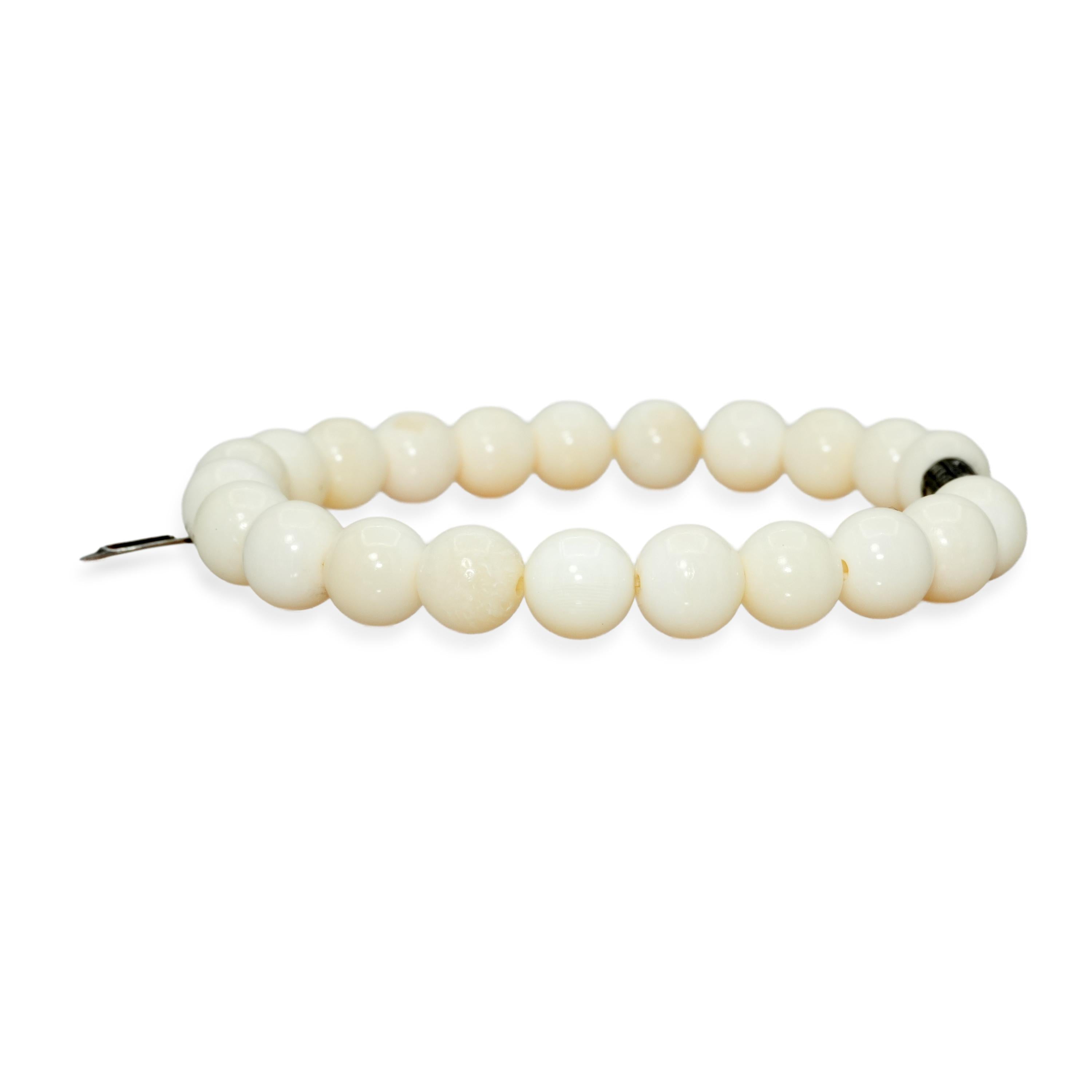 Sheryl Lowe Sterling Silver Diamond White BoneBead Stretch Bracelet