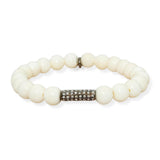 Sheryl Lowe Sterling Silver Diamond White BoneBead Stretch Bracelet
