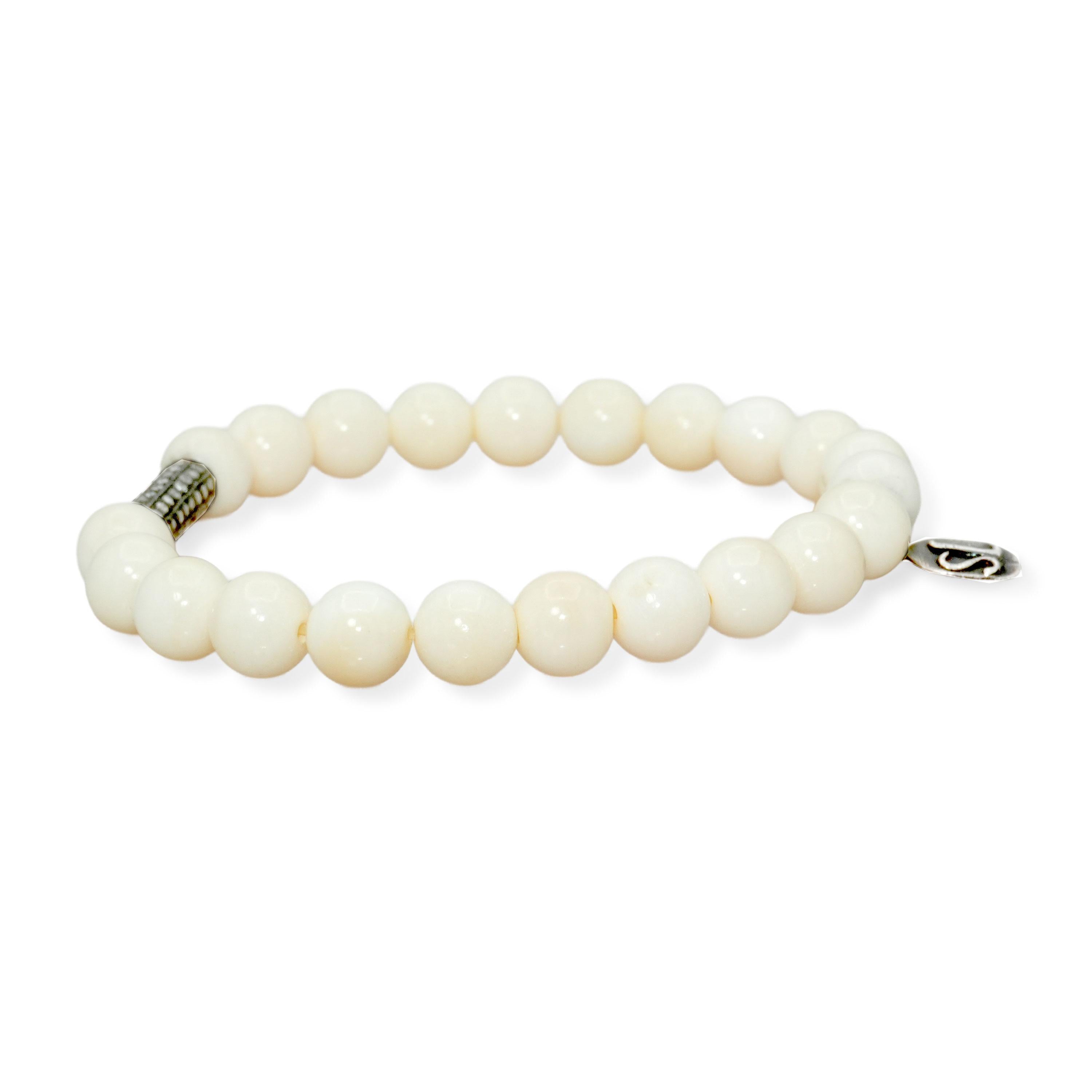 Sheryl Lowe Sterling Silver Diamond White BoneBead Stretch Bracelet