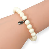 Sheryl Lowe Sterling Silver Diamond White BoneBead Stretch Bracelet