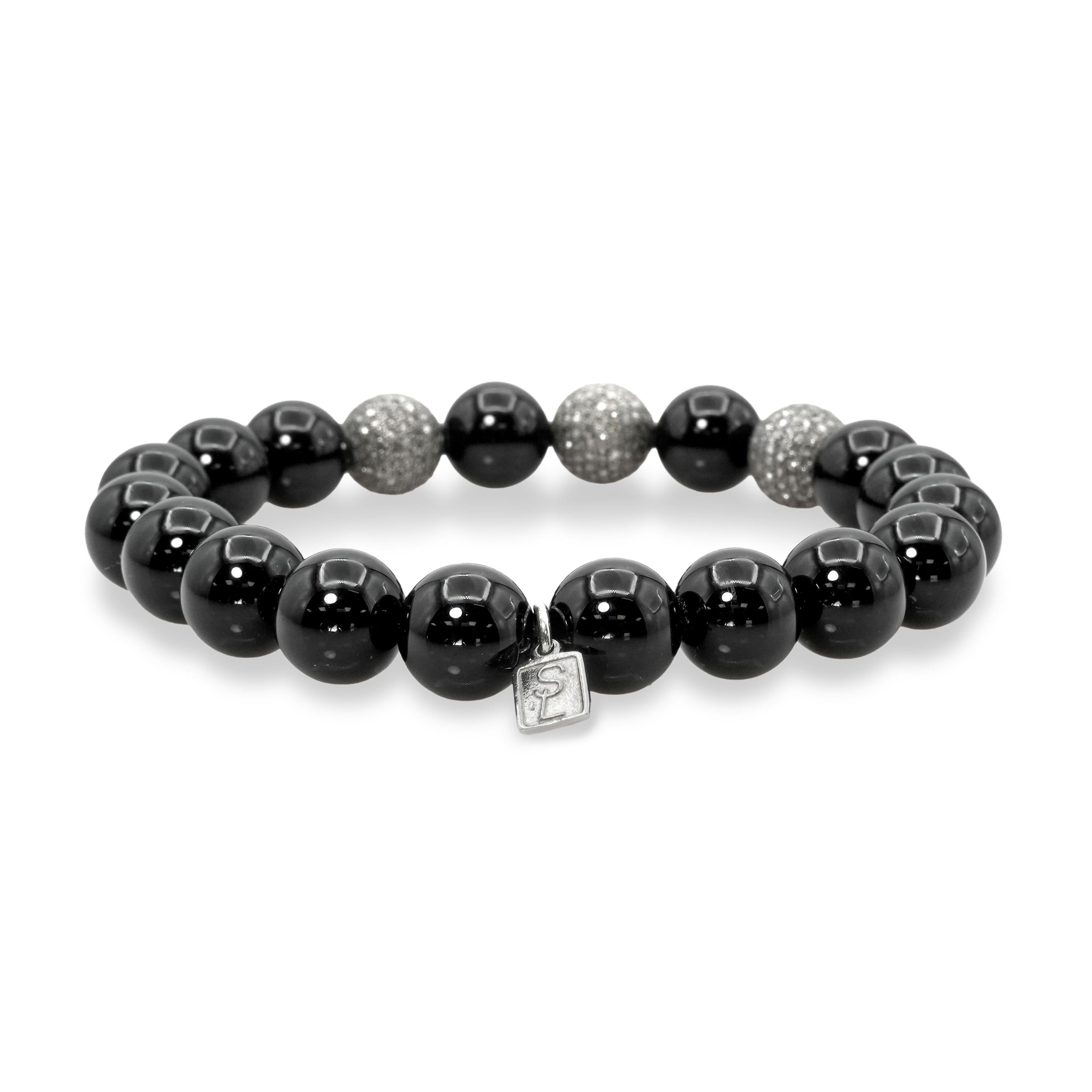Sheryl Lowe Sterling Silver Diamond Black Onyx Bead Bracelet