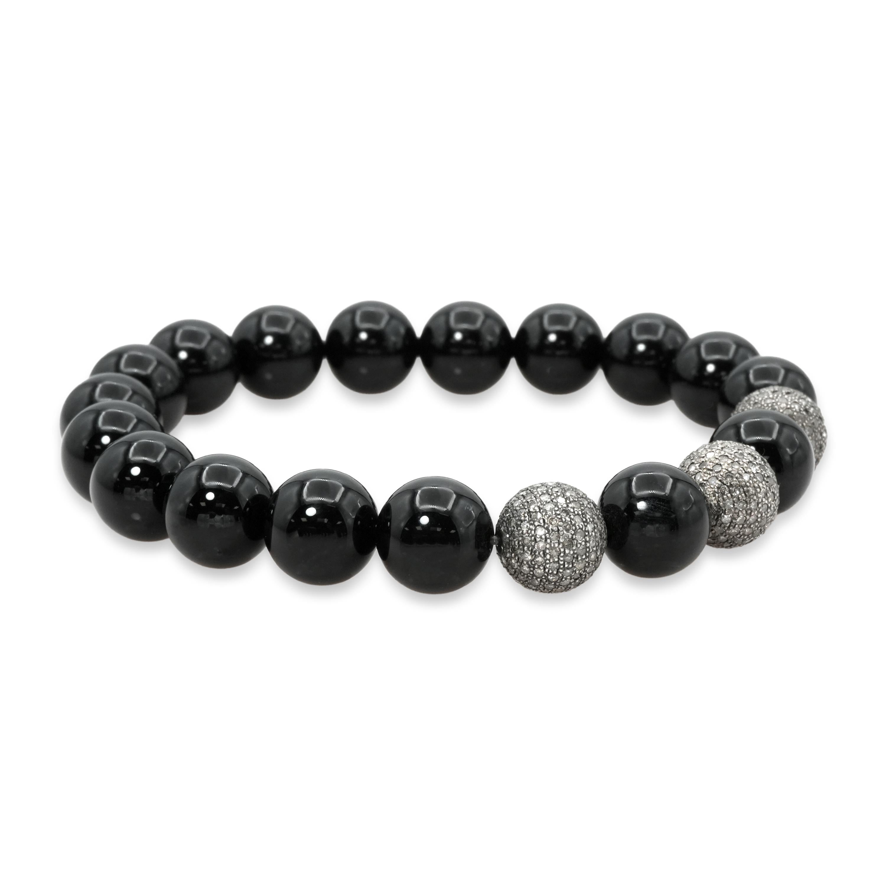 Sheryl Lowe Sterling Silver Diamond Black Onyx Bead Bracelet