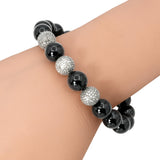 Sheryl Lowe Sterling Silver Diamond Black Onyx Bead Bracelet