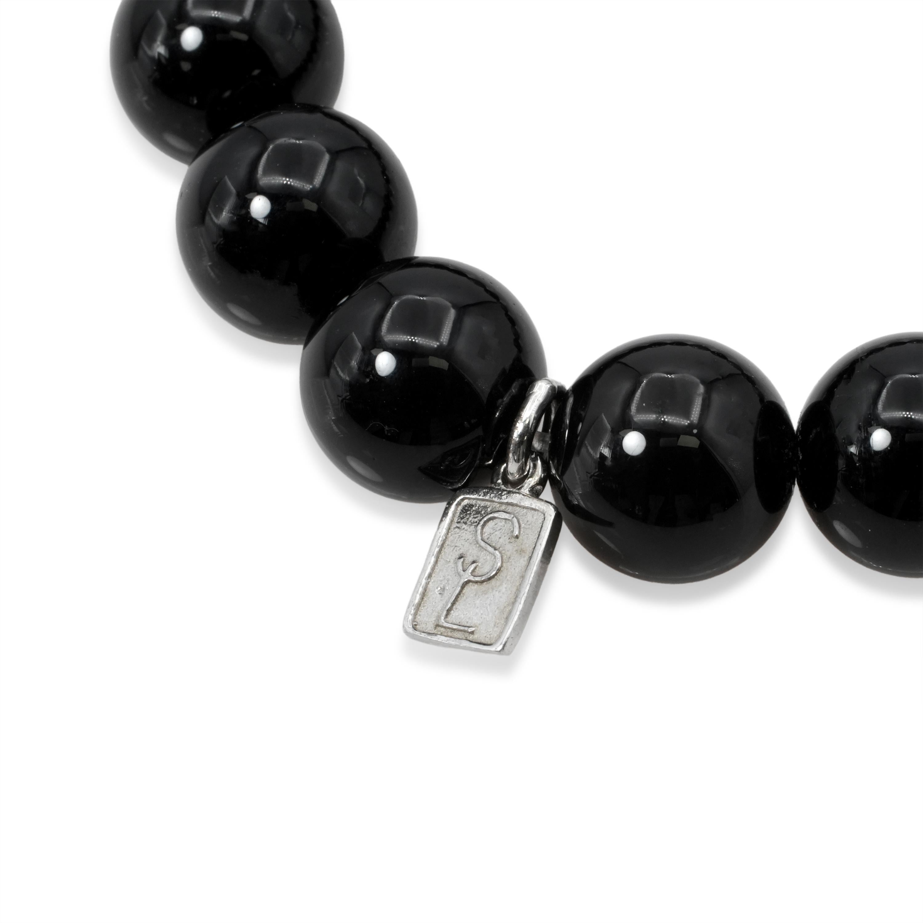 Sheryl Lowe Sterling Silver Diamond Black Onyx Bead Bracelet