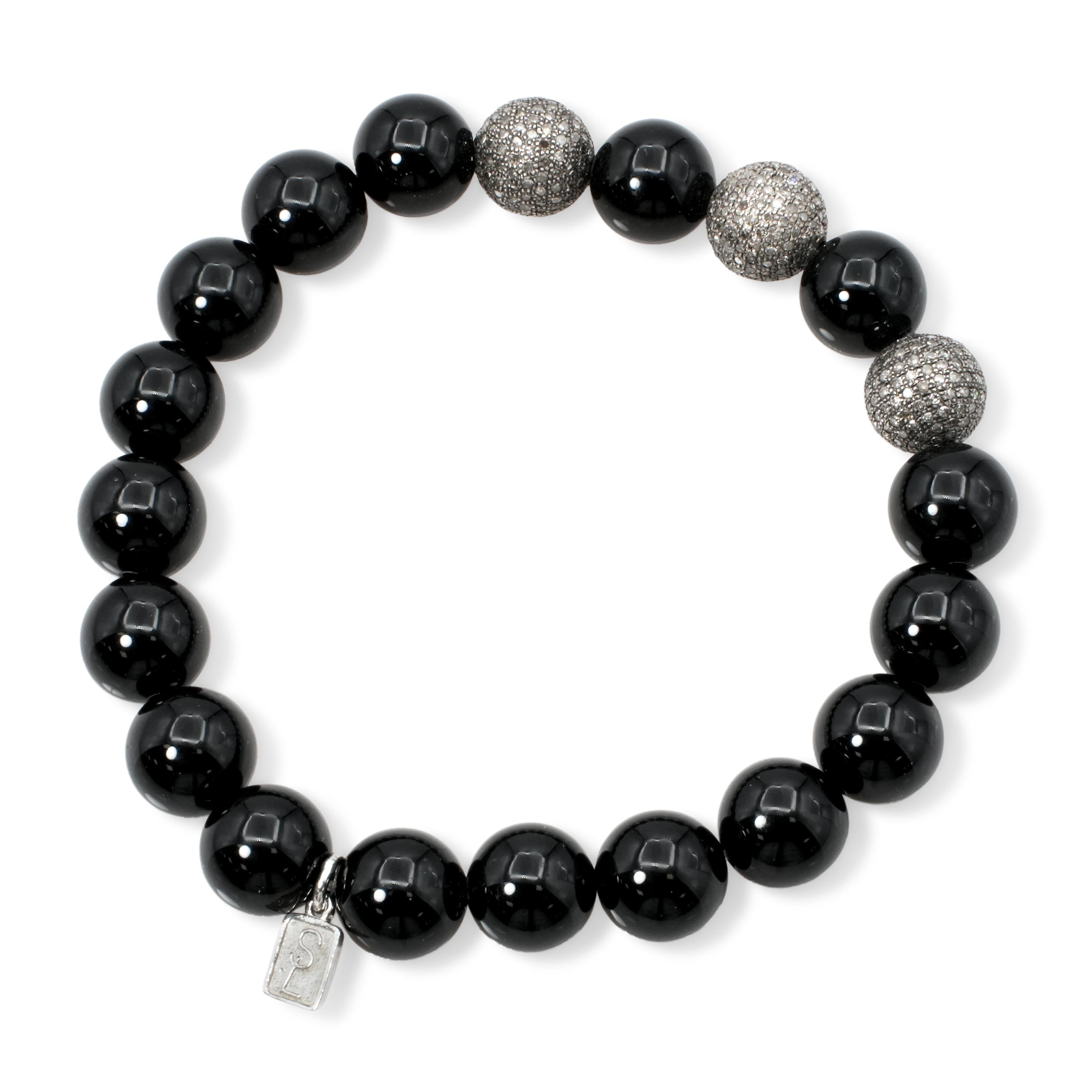 Sheryl Lowe Sterling Silver Diamond Black Onyx Bead Bracelet