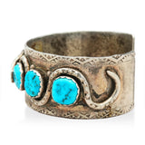 Vintage Effie Calavaza Zuni Sterling Silver Turquoise Snake Cuff