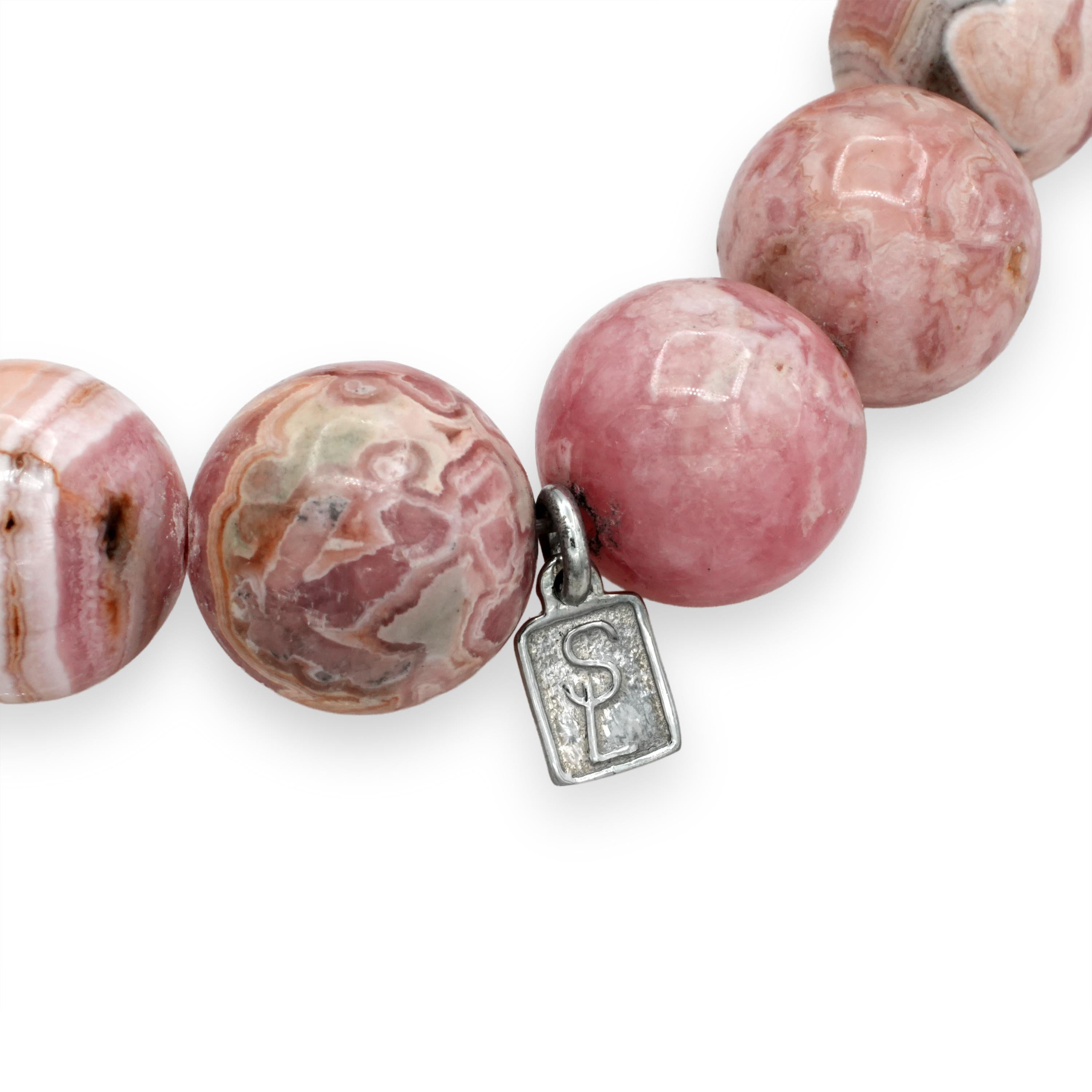 Sheryl Lowe Sterling Silver Rhodochrosite Diamond Bead Bracelet