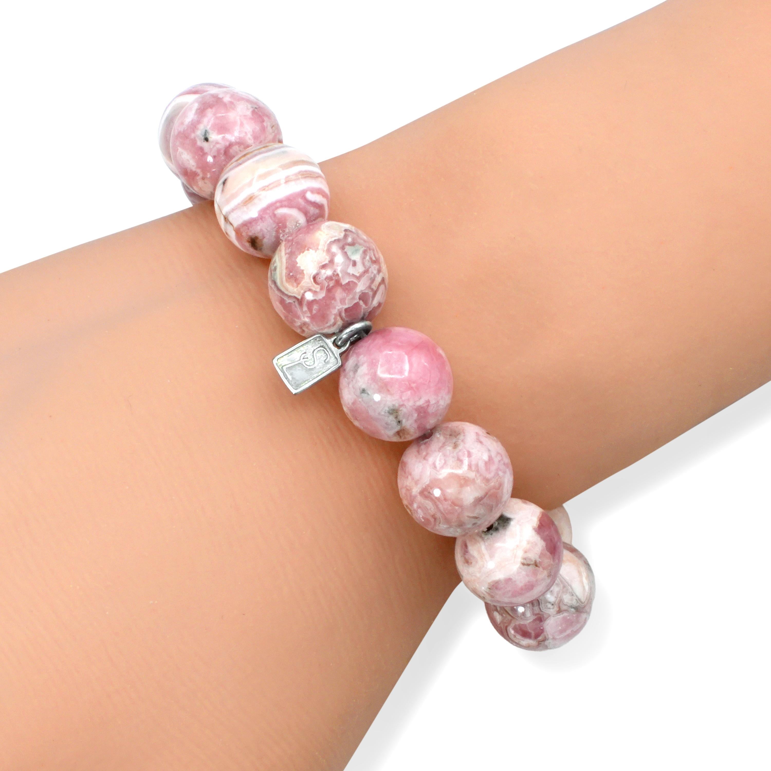Sheryl Lowe Sterling Silver Rhodochrosite Diamond Bead Bracelet