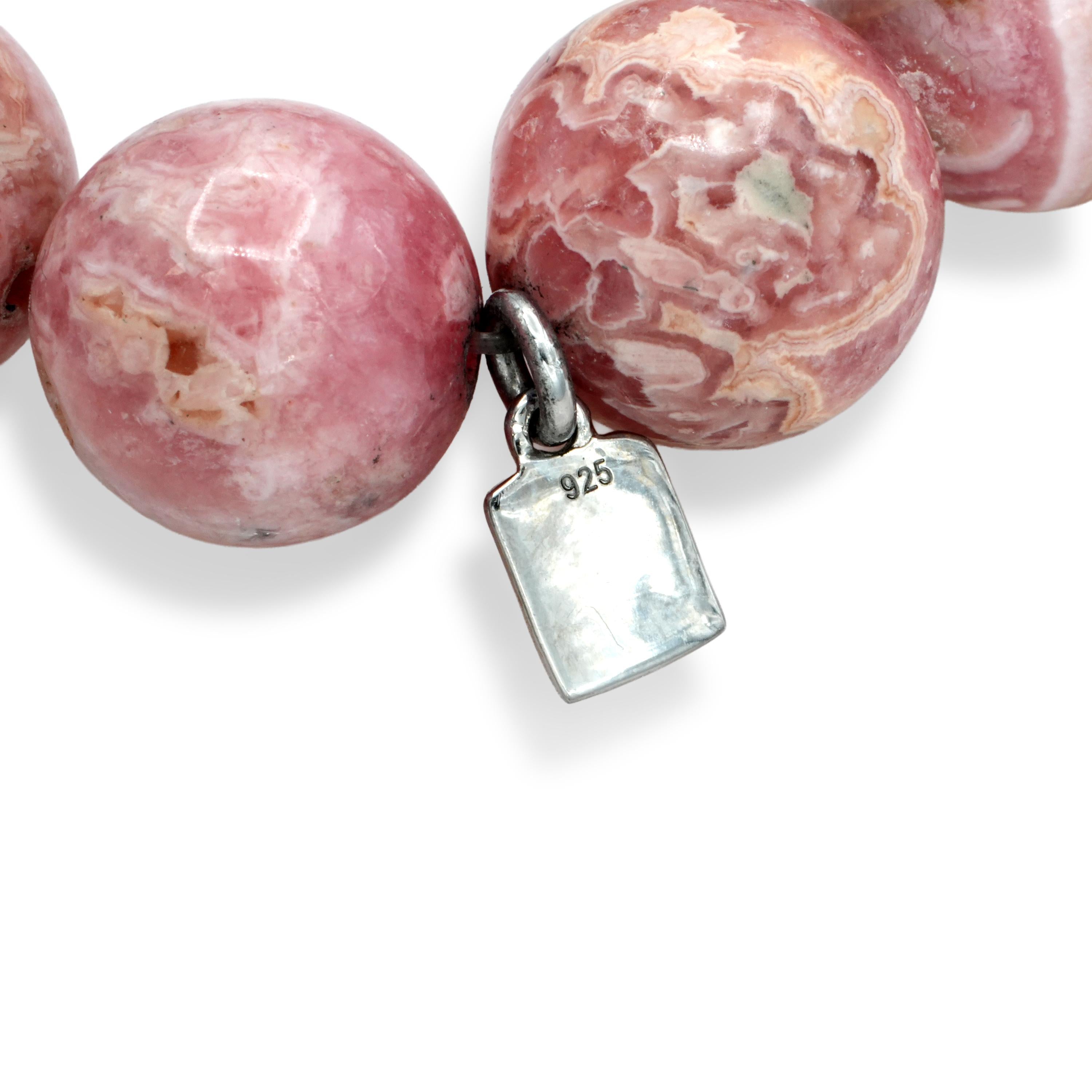 Sheryl Lowe Sterling Silver Rhodochrosite Diamond Bead Bracelet