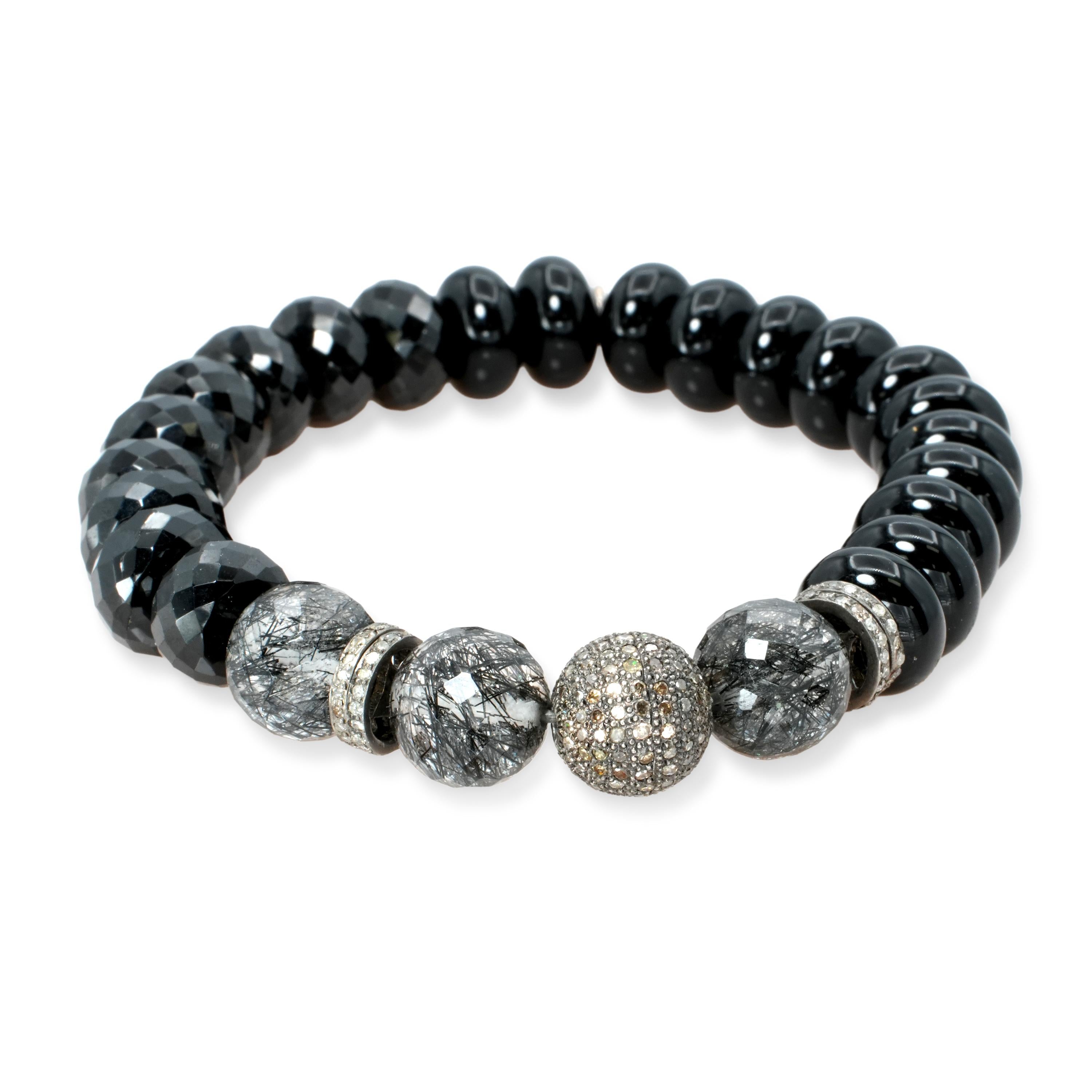 Sheryl Lowe Sterling Silver Black Onyx Diamond Bracelet