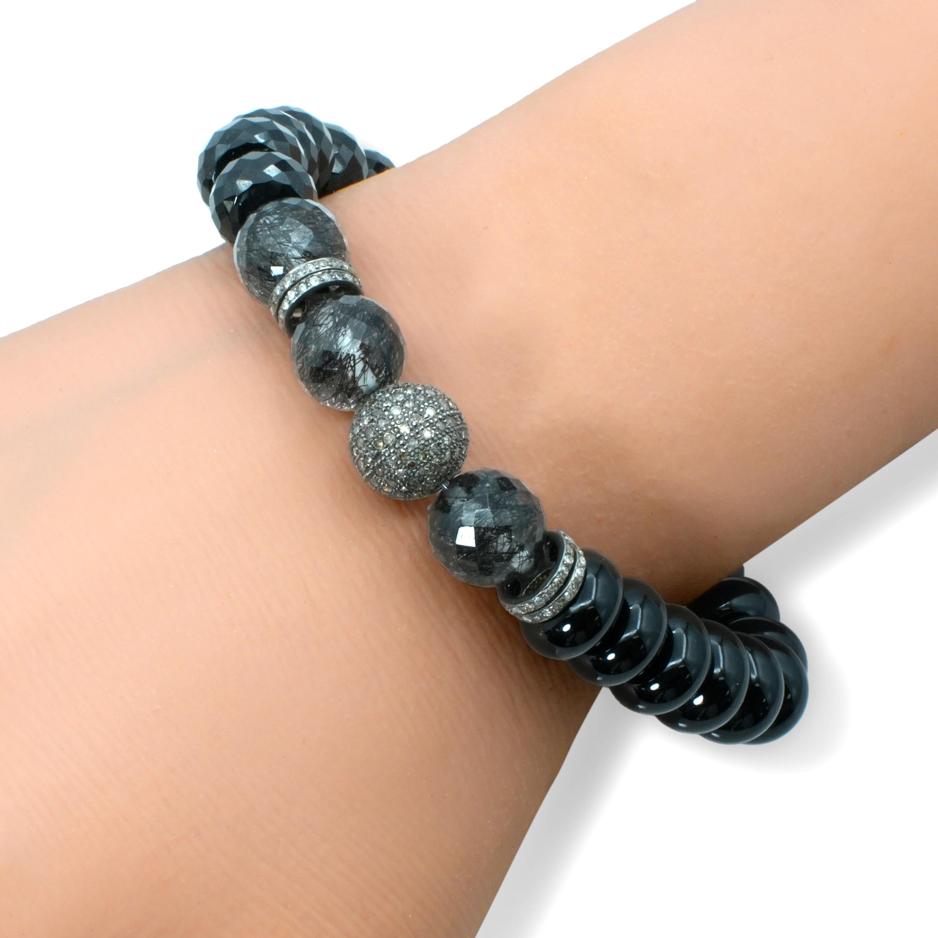 Sheryl Lowe Sterling Silver Black Onyx Diamond Bracelet