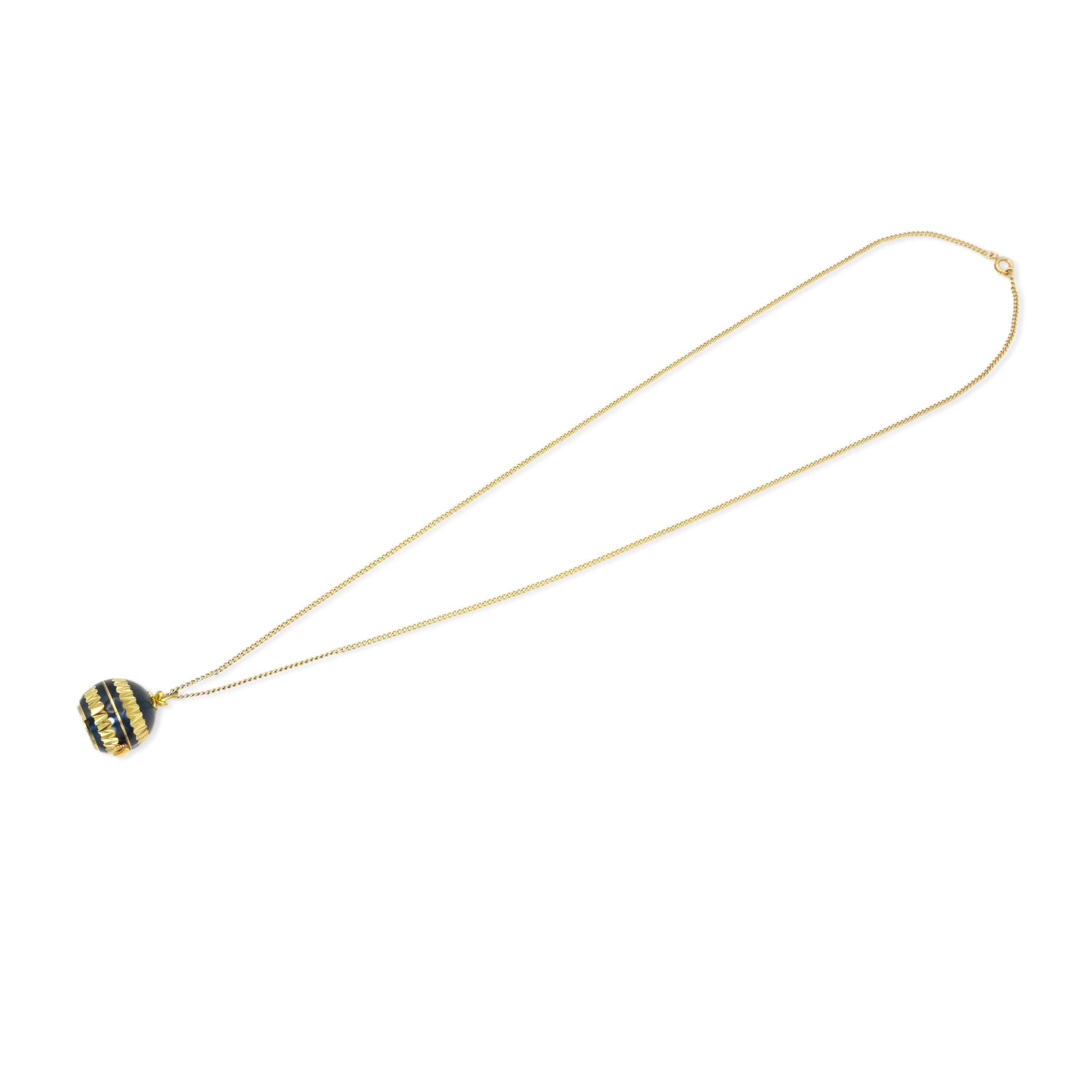 Vintage Bucherer Gold Tone Blue Enamel Pendant Watch Necklace