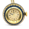 Vintage Bucherer Gold Tone Blue Enamel Pendant Watch Necklace