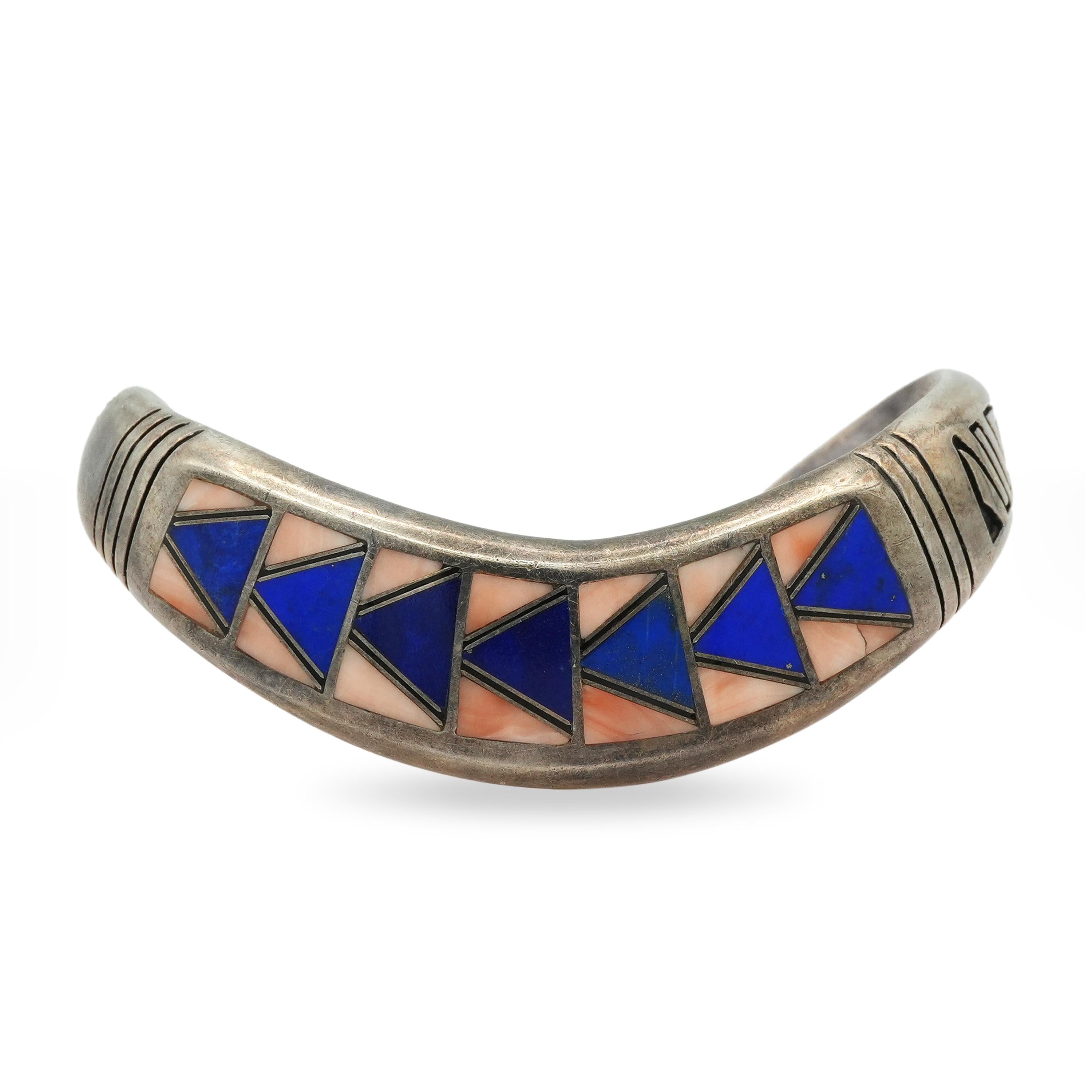 Vintage Tèmè Southwestern Sterling Silver Lapis & Spiny Oyster Shell Cuff
