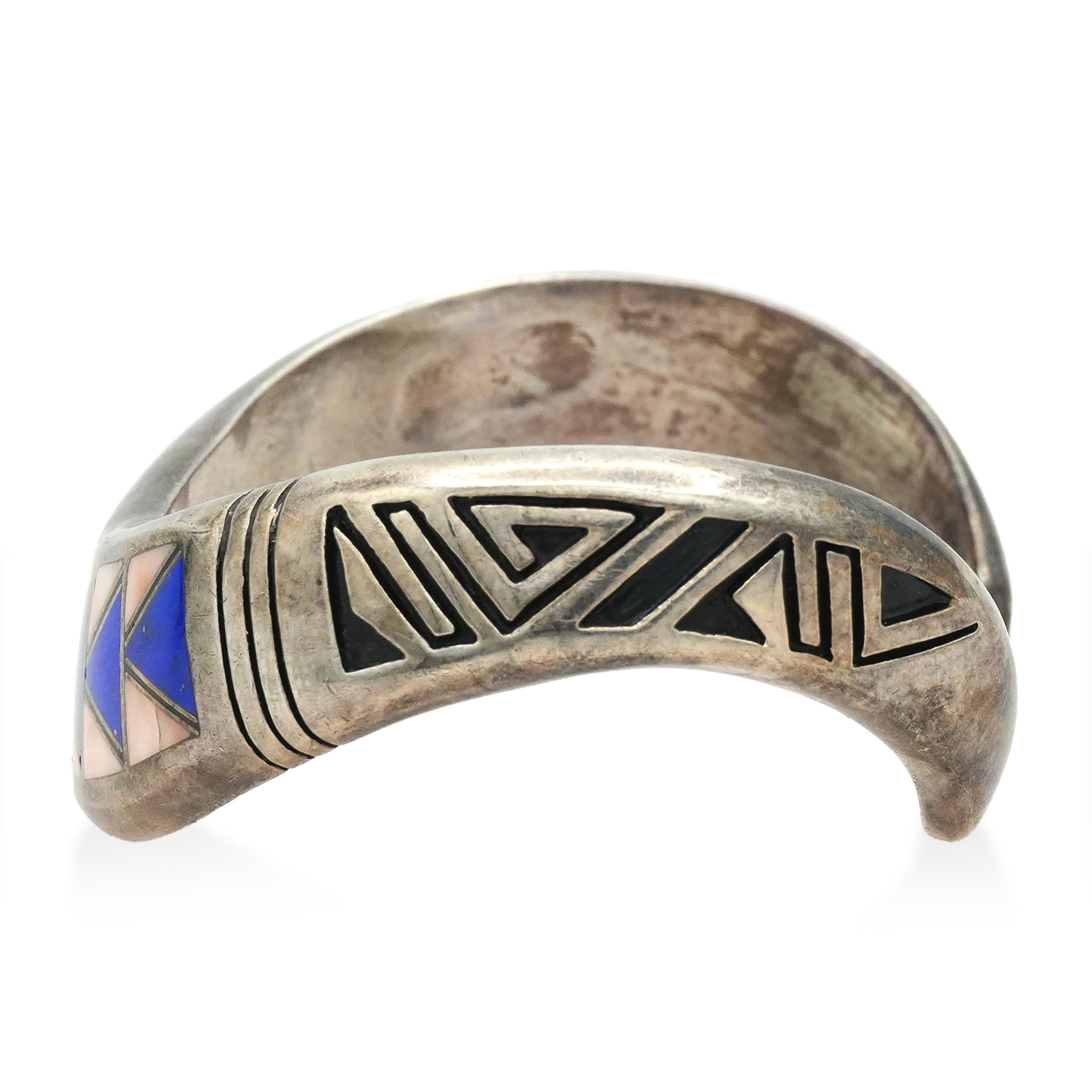 Vintage Tèmè Southwestern Sterling Silver Lapis & Spiny Oyster Shell Cuff