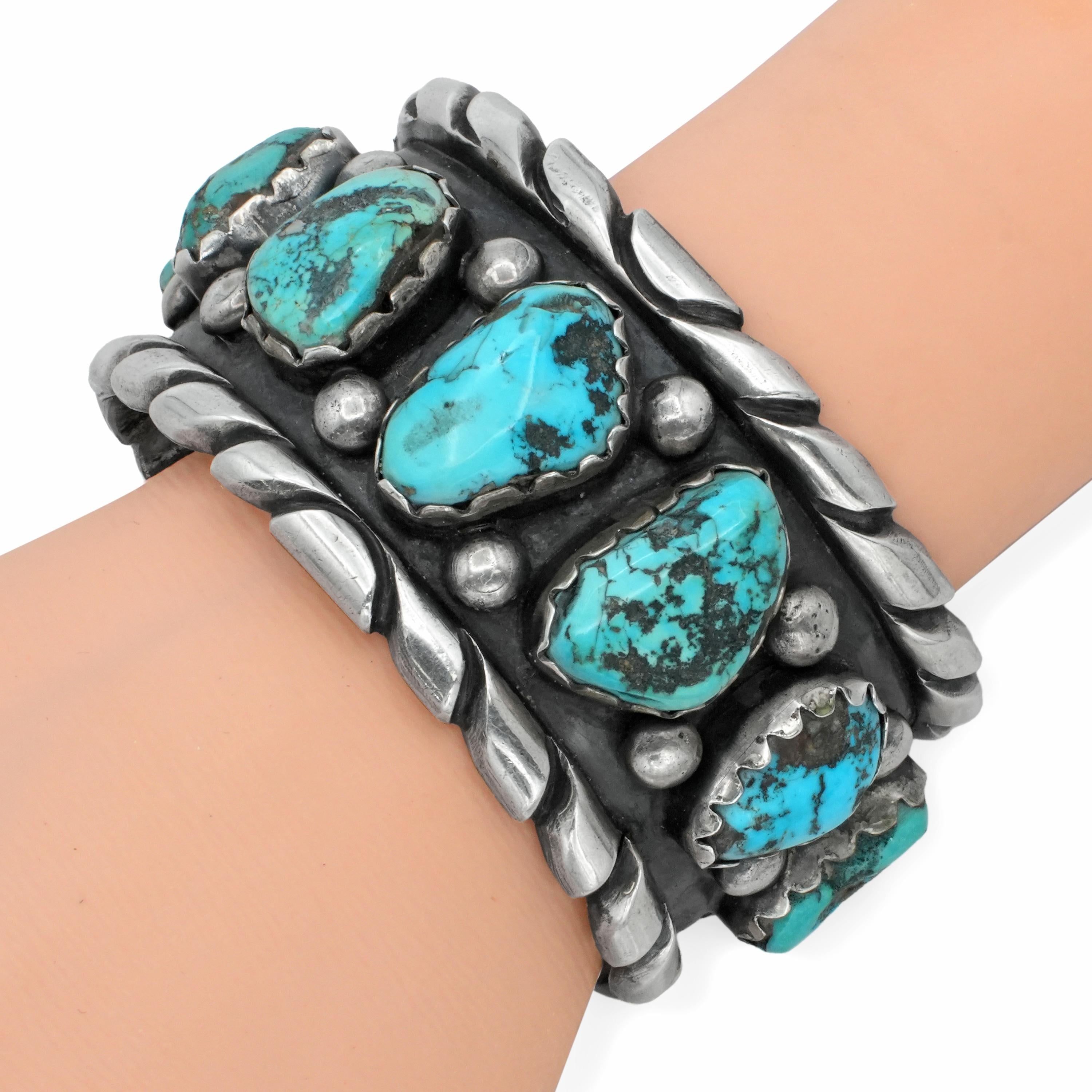 Vintage Southwestern Sterling Silver Turquoise Cuff