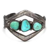 Vintage Southwestern Sterling Silver Turquoise Three Stone Openwork Cuff