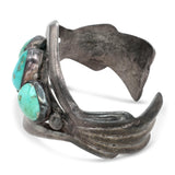 Vintage Southwestern Sterling Silver Turquoise Three Stone Openwork Cuff