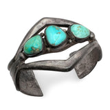 Vintage Southwestern Sterling Silver Turquoise Three Stone Openwork Cuff