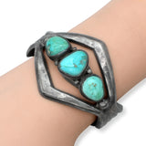 Vintage Southwestern Sterling Silver Turquoise Three Stone Openwork Cuff